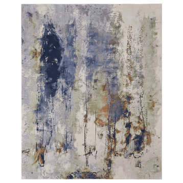 Takara Modern Abstract, Blue/Orange/Ivory, 5'x7'6" Area Rug