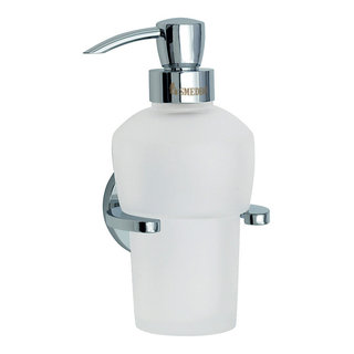 Loft 0531.001.00 Wall Mounted Satin Crystal Glass Soap Dispenser and  Toothbrush Holder Set, Polished Chrome Holder and Pump