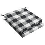 Mozaic Company - Stewart Black Buffalo Plaid Chair Cushion, Set of 2 - This wide checkered, white and black buffalo plaid pattern will add the perfect traditional accent to your decor. Classic buffalo plaid print adds an energizing linear look to this outdoor chair cushion set. Beautifully constructed with a pure recycled fiber fill, the outdoor fabric covers provide essential protection against sun damage and mildew, offering a long life of outdoor use. Attached ties secure the cushion and avoid slippage, while the sewn enclosures offer a secure finish. The dynamic plaid look is a great match for outdoor decor, but also a nice look for casual interior spaces in need of a boost.
