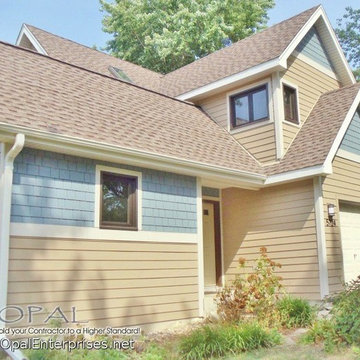 Khaki Brown & Boothbay Blue James Hardie Siding with Matching Soffit & Gutters