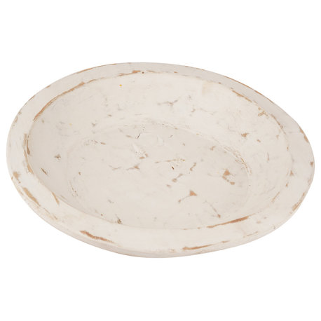 Painted Round Rustic Farmhouse Wooden Dough Bowl, Pure White, Round