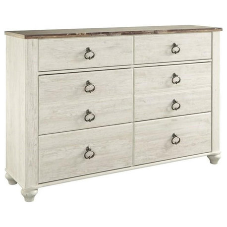 Ashley Furniture Willowton 6 Drawer Double Dresser in Whitewash
