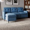 3 Piece Convertible Sectional Sofa Upholstered Fabric L Shaped Couch, Blue