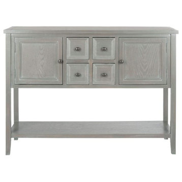 Farmhouse Sideboard, Side Doors & 4 Central Drawers With Open Shelf, French Grey