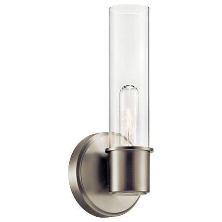 Aviv 13" 1 Light Wall Sconce With Clear Glass, Brushed Nickel