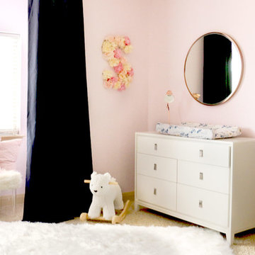 Pink Floral Nursery with Navy Accents Changing Station