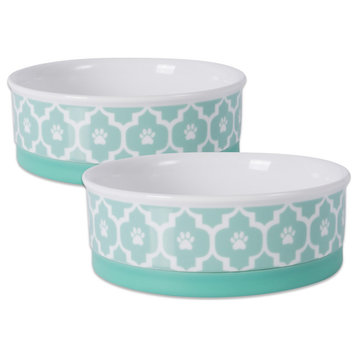 DII Pet Bowl Lattice Aqua Medium 6dx2h, Set of 2