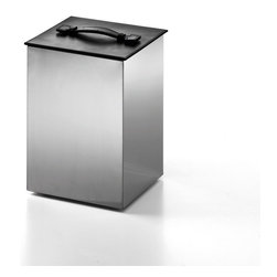 Secioni 53431.60 Stainless Steel Waste Basket with Black Leather Lid - Wastebaskets