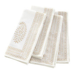 Woodblock Print Napkins - Gold Paisley - Set of 4 - Napkins