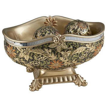 8"H Chrysanthemum Decorative Bowl With Spheres