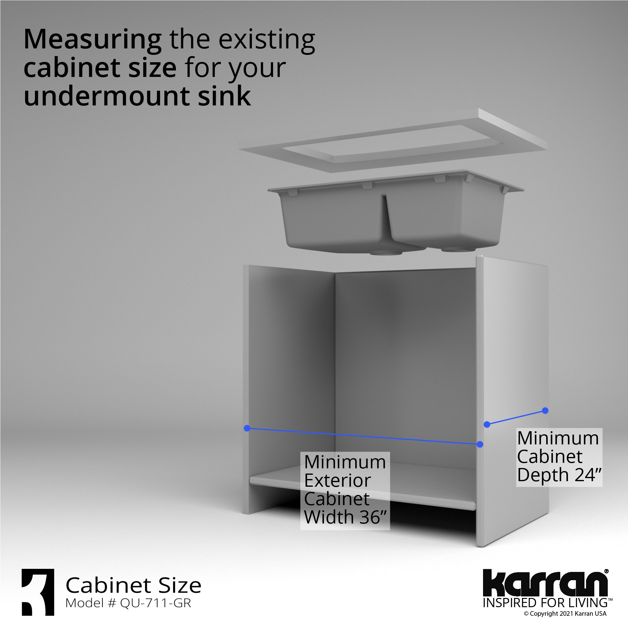 Karran Undermount Quartz 32" 60/40 Double Bowl Kitchen Sink, Grey