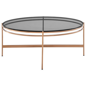 Modrest Bradford Modern Smoked Glass and Rosegold Coffee Table