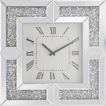 Wall Clock Modern Contemporary Clear Crystal Mirror