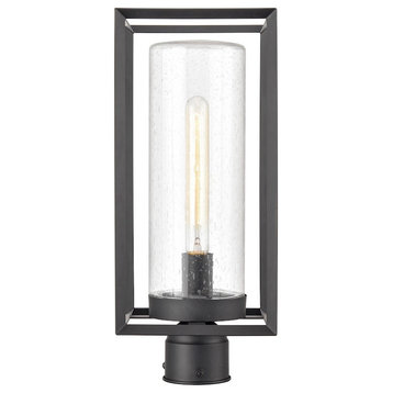 Millennium Wheatland 1 Light Outdoor Post Lantern, Black/Clear Seeded, 4581-PBK