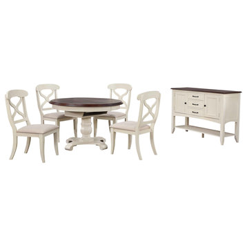 6-Piece 48" Round Or 66" Oval Extendable Dining Set, White and Chestnut Brown