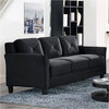 Bowery Hill Tufted Modern Polyester Microfiber Sofa with Curved Arm in Black