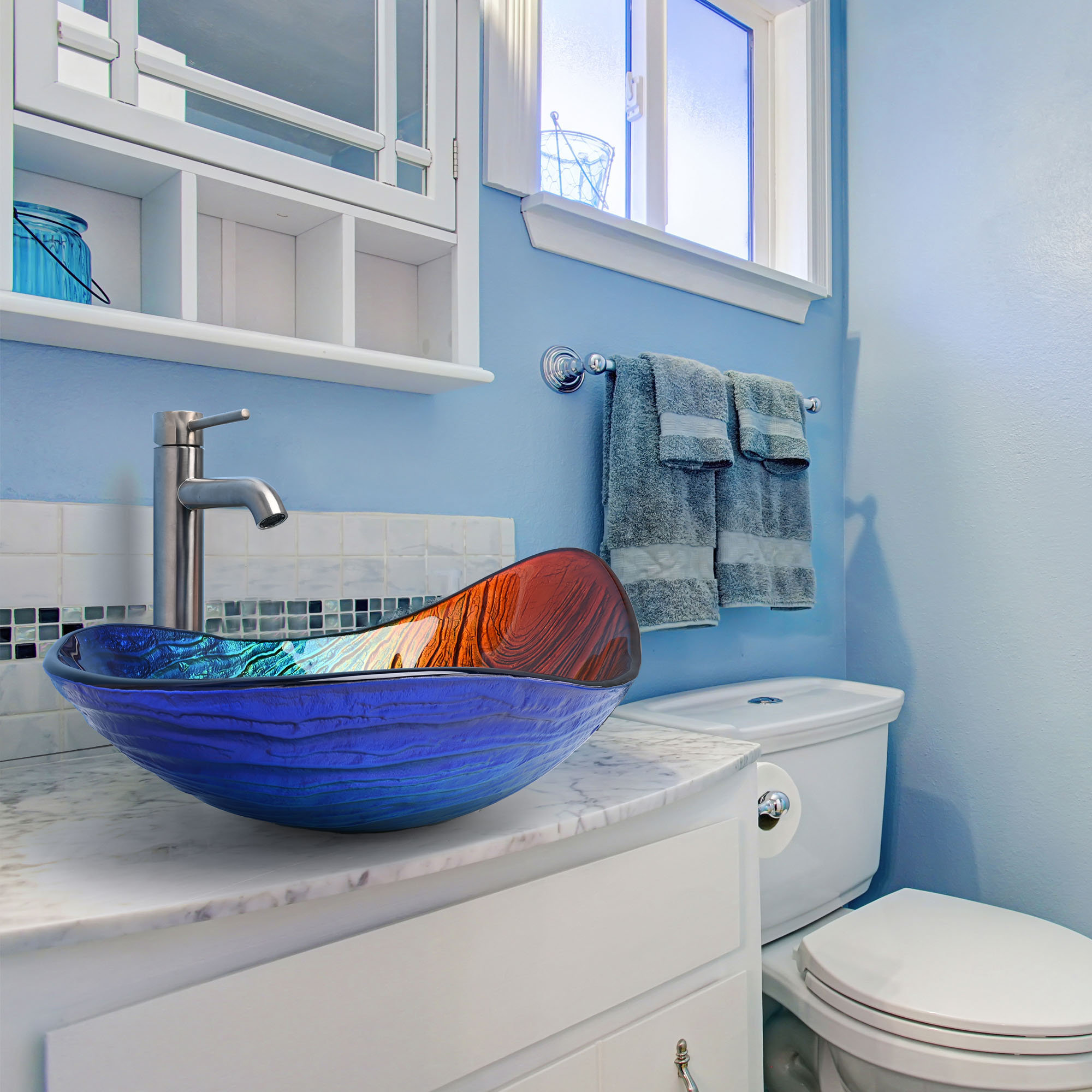 Aquaterior Waterdrop Shape Tempered Glass Sink Counter Top Bathroom ...