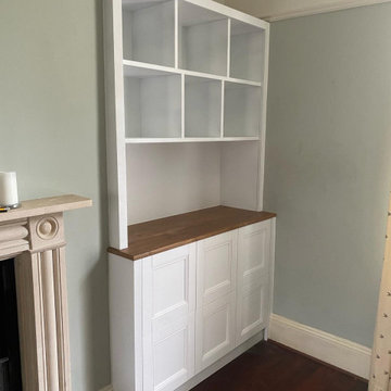 Living Room Alcove Cabinet with Shaker Drawers & Reclaimed Teak top | Cheltenham