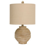 StyleCraft Home Collection - Table Lamp, Distressed White Finish, White Hardback Fabric Shade - Reminiscent of an old-fashioned vase or urn, this lamp's frame features a distressed white finish. The off-white and beige tones of the finish set off the white hardback shade. With its neutral colors, this distressed white table lamp works well in any space: hallways, living rooms, bedrooms, offices, or dining rooms.