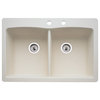 Blanco 440222-2 22"x33" Granite Double Dual-Mount Kitchen Sink, Biscuit