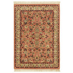 Bareens Designer Rugs - Abassi Afsha Pak Persian Sanjuani Pink/Beige Wool Rug - 2'7'' x 4'2'' - Designed with mesmerizing intricacy and gorgeous color palette, this hand-knotted masterpiece demonstrates the beauty and electrifying thrill of Pak Persian art. These meticulously hand-knotted Pak-Persian rug is made with pure wool and features breathtaking traditional, transitional, and tribal designs in bold luxurious color pallets. Known for their intricate designs these rugs are a reproduction of Persian rugs, made in Pakistan with unique Mughal designs. Made by master weavers using the same Persian texture, design and dying technique, we wanted to produce the most significant manifestation of Persian art, life, and culture. This rug is most famous for its exceptional quality, incredible designs, patterns, and vibrant rich color. Pak-Persian rugs made with Persian weave with high knot counts, which enables the high intricacy and detail found in the patterns are also referred to as "State of art", each color adds a rich beautiful detail in the artwork of this rug. The design, color, and beautiful chromatic composition with a vibrant sheen with intricate designs, exude beauty, elegance, and quality make this rug a masterpiece of its own.