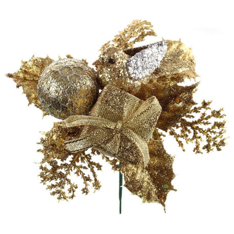Gold Glitter Christmas Tree Picks Decoration 12 Picks