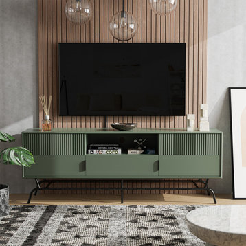 Danel TV Stand Fits TV's Up to 65", 3-Drawers, Textured Panels, Sage Green/Black