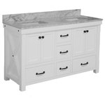 Kitchen Bath Collection - Tuscany 60" Bathroom Vanity, White, Carrara Marble, Double - The Tuscany: elegant country chic. Featuring rustic barn-door inspired wood paneling and plenty of storage space, this vanity is as stylish as it is functional.
