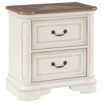 ACME Florian 2-drawer Wooden Nightstand in Oak and Antique White