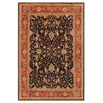 Bareens Designer Rugs - Shabby Chic Ziegler Romaine Black Rust Hand-Knotted Wool Rug - 8'8'' x 12'0'' - Enhance the ambiance of your home with this magnificent Persian-influenced Turkish hand-knotted rug made by skilled artisans capable of creating the most exceptional vegetable dyes and hand-spun wool. This exquisite handmade rug is a one-of-a-kind Peshawar Kafkaz, otherwise identified as Chobi, Chobi Peshawar, Oushak, or Ziegler rug. These handmade rugs are crafted in Pakistan utilizing superior-quality wool imported from Australia, New Zealand, and Korea in two types of weaves: the Persian weave and the Mori weave. This rug is meticulously crafted by hand using the finest natural vegetable dyes extracted from local plants. The artisans use a blend of hand-spun local and fine merino wool, resulting in a rug with a compelling texture, higher lanolin content, and longer staple. The artisans occasionally incorporate natural or artificial silk into the pile to enhance specific motifs. The finished product is an awe-inspiring execution of flawless design and an understated palette that exudes elegance.