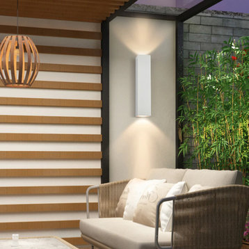 Modern Black/White Outdoor Waterproof Aluminum LED Wall Lamp For Garden, White, L19.7xw3.9"