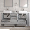 63" Gray Double Vessel Sink Bathroom Vanity With Tempered Glass Top and Sinks, F