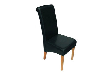 LONDON FAUX LEATHER WOODEN CHAIR - BLACK (PAIR)