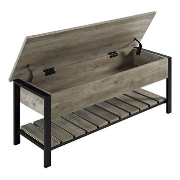 Pemberly Row 48" Open-Top Storage Bench with Shoe Shelf in Gray Wash