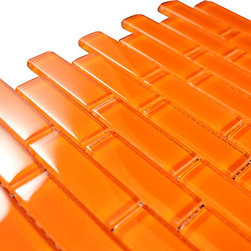 1x3 Orange Glossy Subway Glass Mosaic Tiles - Home Accessories & Decor