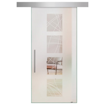 Sliding Glass Door with Frosted Designs, 26"x84", Recessed Grip