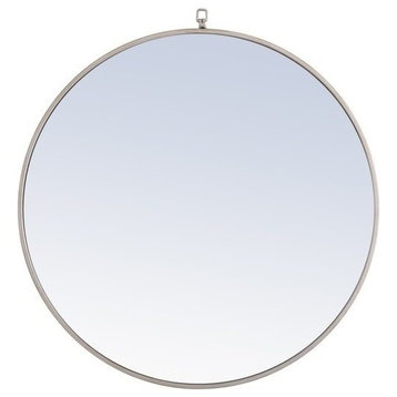 Metal Frame Round Mirror With Decorative Hook 32 Inch Silver Finish
