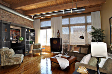 Example of a mid-sized urban open concept and formal light wood floor living room design in Chicago with no tv