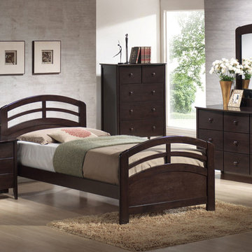 San Marino 5 PC Arched Headboard and Footboard Bedroom Set | Dark Walnut
