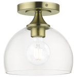 Livex Lighting Inc. - 1 Light Antique Brass Semi-Flush - This one light semi-flush mount from the Glendon collection has understated elegance. It features minimal details, clear curved glass with an antique brass finish and can fit into any decor.