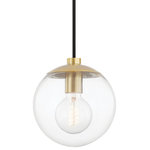 Mitzi by Hudson Valley Lighting - Meadow 1-Light Pendant, Aged Brass Finish, Clear Glass - Clear incandescent Bulbs (Not Included) inside clear globe shades make Meadow the clear choice anywhere you want to add bright, beautiful light. A flash of metal at the shade cap and Bulbs (Not Included) base gives the piece a splash of color.