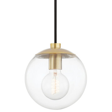 Meadow 1-Light Pendant, Aged Brass Finish, Clear Glass