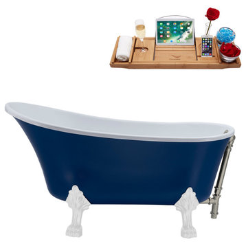 55" Streamline N369WH-BNK Clawfoot Tub and Tray With External Drain