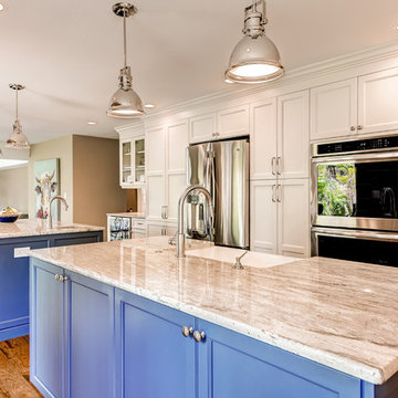 White Kitchen with Custom Blue Island