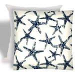 Joita, llc - Floating Starfish Navy Zippered Pillow Covers With Inserts, Set of 2 - Set of 2 - FLOATING STARFISH (navy) adds to any nautical or beach theme with its dark navy starfish on a white background. Constructed with an outdoor rated zipper, thread and fabric. Printed pattern on polyester fabric. To maintain the life of the pillow cover, bring indoors or protect from the elements when not in use. Machine wash on cold, delicate. Lay flat to dry. Do not dry clean. Two zippered covers and two inserts included.