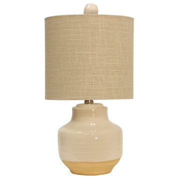 Prova Ceramic Table Lamp, Cream Finish, Beige Hardback Fabric Shade, Cream