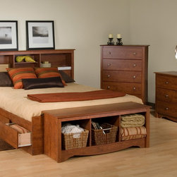 Prepac Monterey 4PC Double Size Bedroom Set in Cherry - Bedroom Furniture Sets