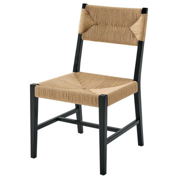 Side Dining Chair, Black Natural, Wood, Modern, Kitchen Cafe Bistro Hospitality