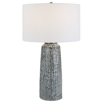 Contemporary Black and White Embossed Ceramic Table Lamp 27 in Modern Ribbed