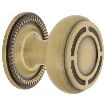 Mission Brass 1 3/8" Cabinet Knob With Rope Rose, Antique Brass